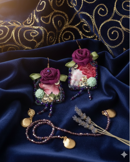 Šité dizajnové náušnice "Sen Tuniska"